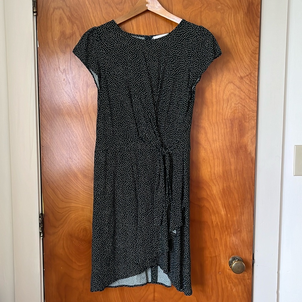 Loft Petites, Green and White Polka Dot Dress with Tie Detail